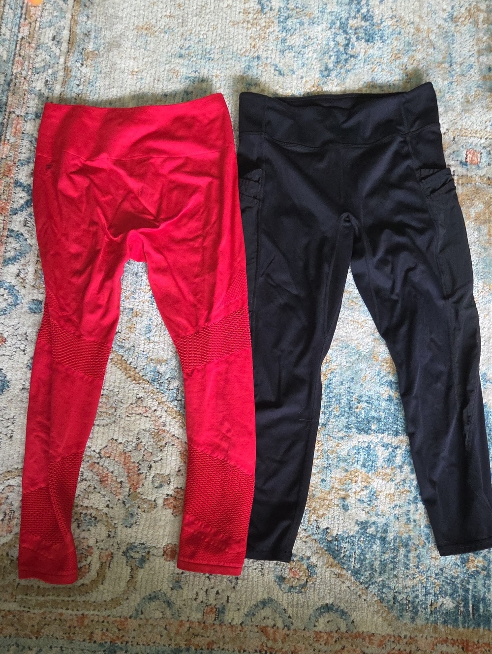 Lot of 2 Pairs Fabletics Leggings: Red With Mesh Panels & Black With Side Mesh